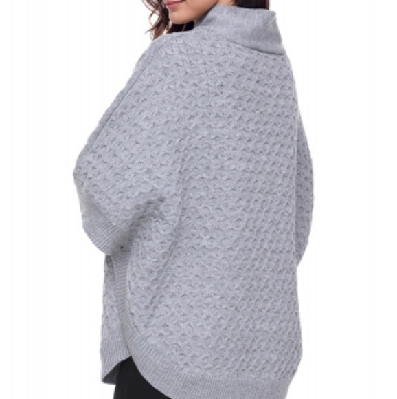 Gray High Neck Waffle Knit Poncho - Picture 3 of 7
